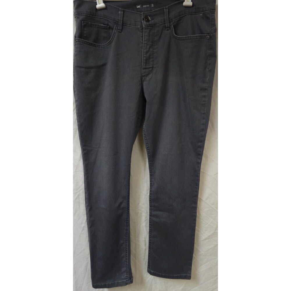 Lee Womens 14P Gray Smoke Easy Fit Stretch Mid Rise Straight Ankle Jeans 34x28